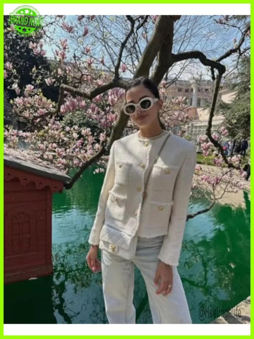 Womens Tweed Blazers Casual Long Sleeve Button Down Cropped Jacket Coat with
